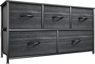 Dresser with 5 Drawers - Fabric Storage Tower, Organizer Unit for Bedroom, Living Room, Closets - Sturdy Steel Frame, Wooden Top