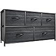 DWVO Dresser with 5 Drawers - Fabric Storage Tower, Organizer Unit for Bedroom, Living Room, Closets - Sturdy Steel Frame, Wooden Top
