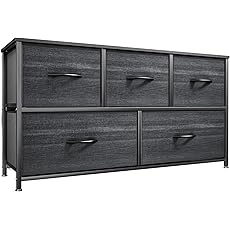 DWVO Dresser with 5 Drawers - Fabric Storage Tower, Organizer Unit for Bedroom, Living Room, Closets - Sturdy Steel Frame, Wooden Top