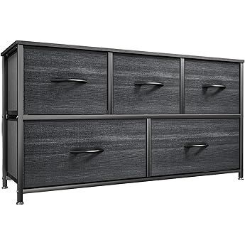 DWVO Dresser with 5 Drawers - Fabric Storage Tower, Organizer Unit for Bedroom, Living Room, Closets - Sturdy Steel Frame, Wooden Top