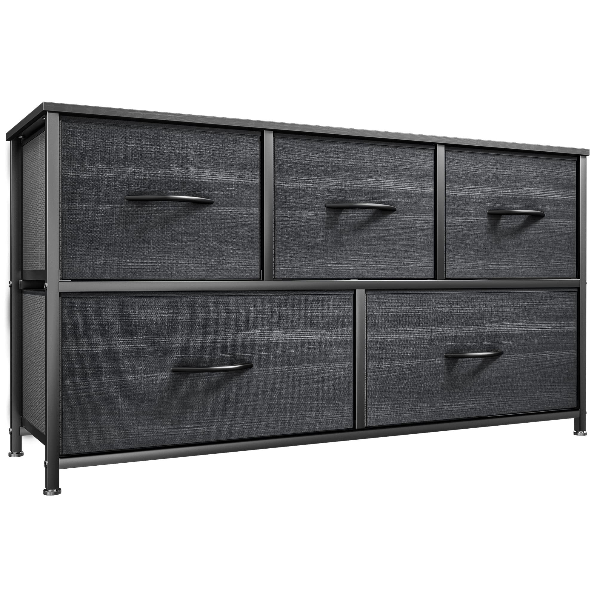 YITAHOME Dresser with 5 Drawers - Fabric Storage Tower, Organizer Unit for Bedroom, Living Room, Closets - Sturdy Steel Frame, Wooden Top