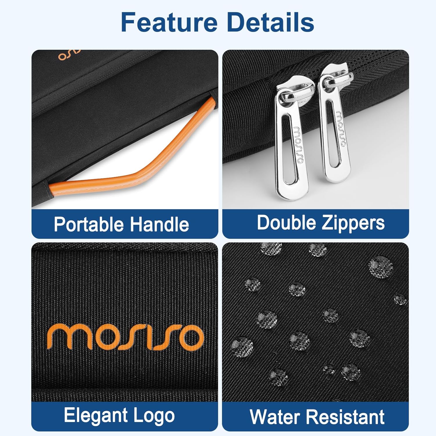 MOSISO 360 Protective Laptop Case 13.3 inch, 13-14 inch Laptop Sleeve Compatible with MacBook Air/Pro 13 / Pro 14, HP Dell Acer ASUS, Side Open Carrying Case with Raised Pocket&PU Handle&Belt, Black - Image 4