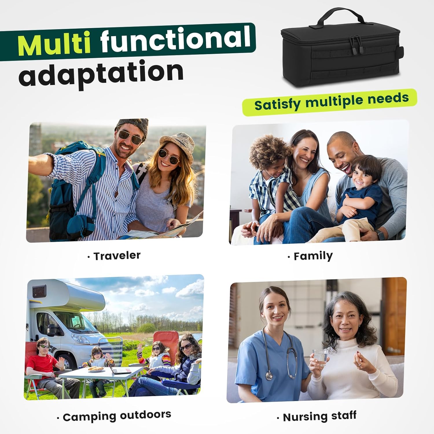 First Aid Bag Empty,Travel Bag Empty Pill Box Organizer, Portable Travel Pill Bottle Organizer for Home Outdoor Emergency Traveling(black,13.78 x 5.91 x 4.72 in)