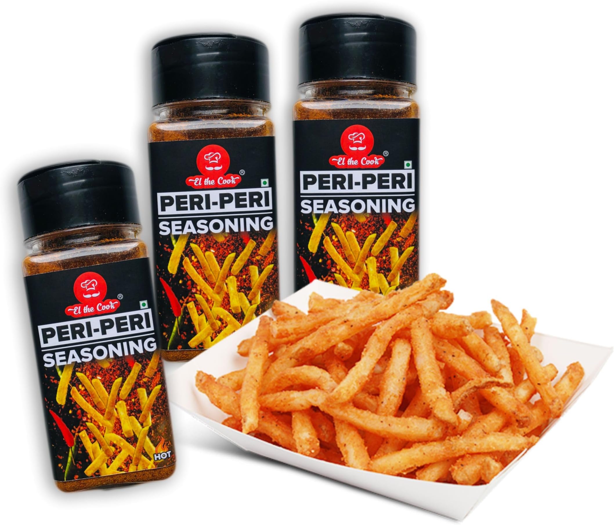 EL The Cook Peri Peri Powder Seasoning (3 Pack) | Vegetarian Hot Piri Piri Masala Mix with Smoked Paprika Chilli, Spices & Herbs | Add to Popcorn, French fries, Pasta, Noodles, Chips, Chicken | 3x 50g