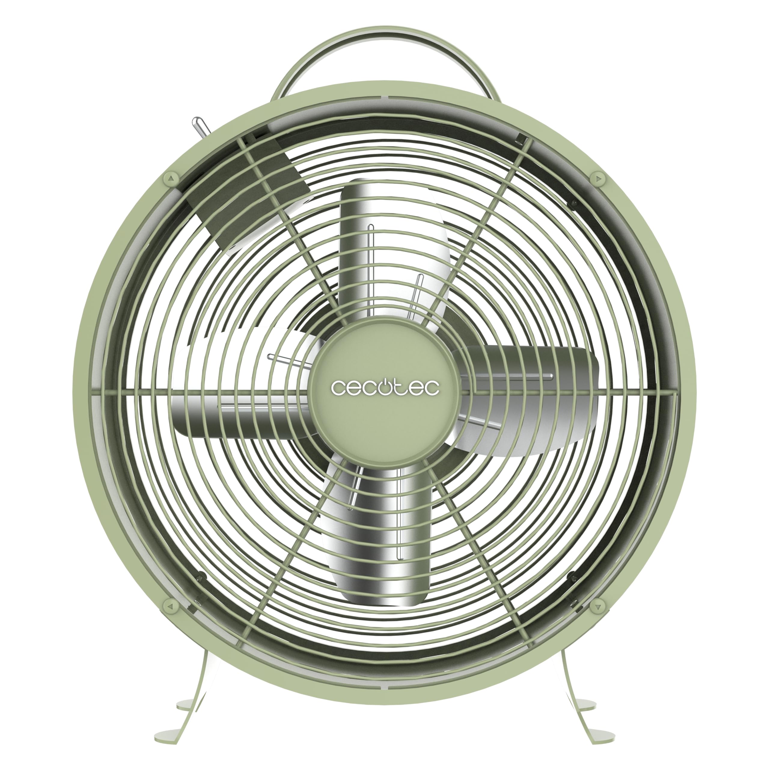 Cecotec - Ventilatore da Tavolo EnergySilence 400 RetroDesk Green, 25 W di potenza, 8 pollici, 4 pale aerodinamiche, design minimalista, 2 velocità, base robusta e stabile