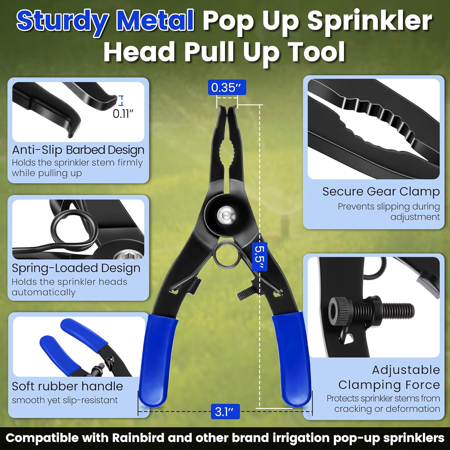 5 Pack Sprinkler Head Adjustment Tool Kit Compatible with Rain Bird/Hunter, Nozzle Insertion Collar, Rotor Adjustment Wrench, Sprinkler Head Pull up, Rotor Nozzle Key Tool