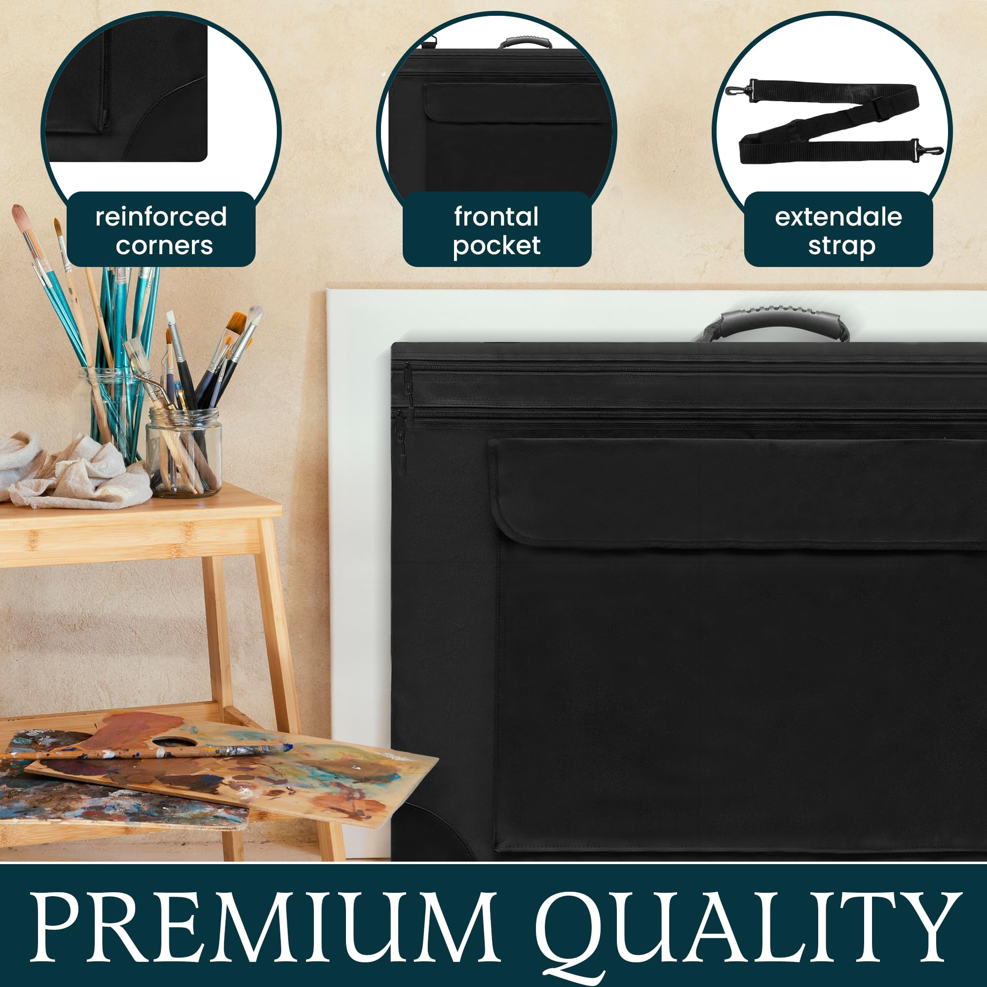 Art Portfolio Folder, 23” x 31”, Water Resistant, with Interior and Exterior Pockets, Black, Portfolio Bag Includes a Professional Journal, 10.5X7.5 inches, black, Art Portfolio