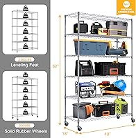 Vista 3 de 6-Tier Storage Shelves Heavy Duty (2100LBS Capacity) for Storage Kitchen Garage, Industrial Commercial-Grade Wire Rack Shelving with Wheels, Height