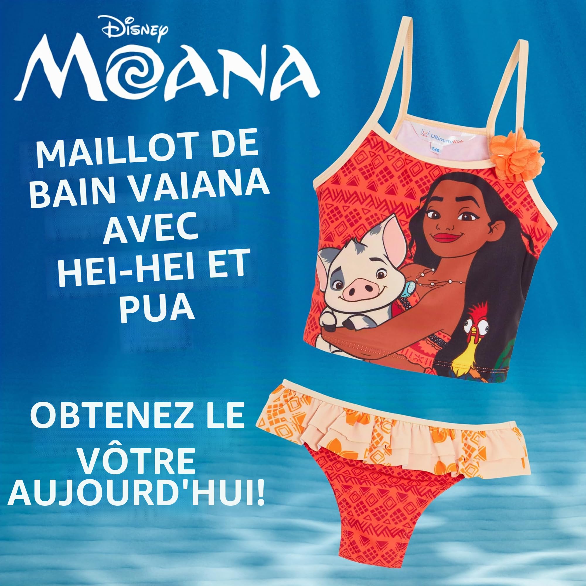 Disney Maillot de bain 2 pièces Moana pour fille - Pour piscine et plage