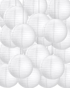 Treela 30 Pack White Chinese Japanese Paper Lanterns Decorative Hanging Round Paper Lantern Lamps for Wedding Birthday Party Decorations 10 Inch