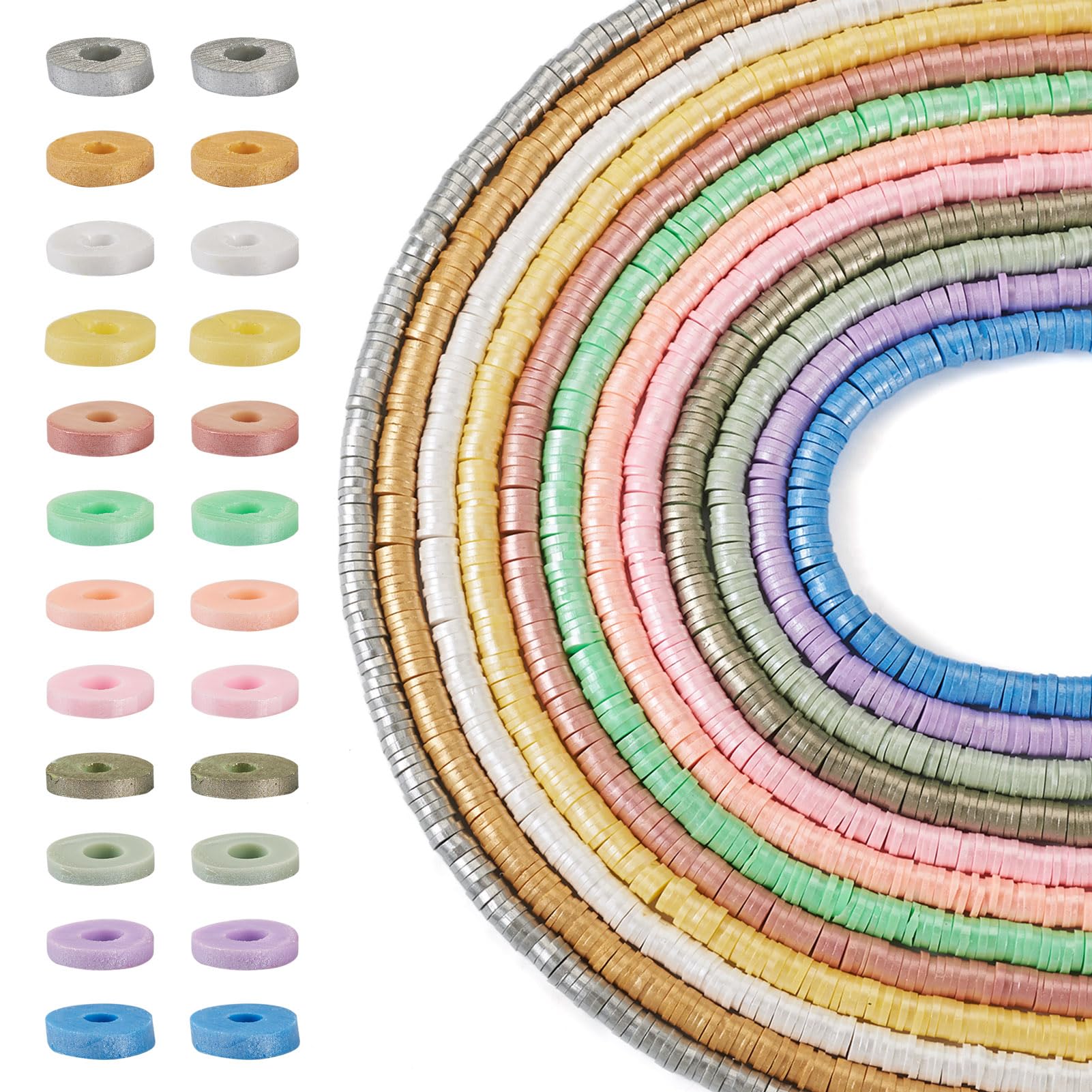 Boutigem 2400Pcs Colorful Flat Clay Beads 6mm Handmade Heishi Jewelry Making Beads for Bracelet Necklace Making