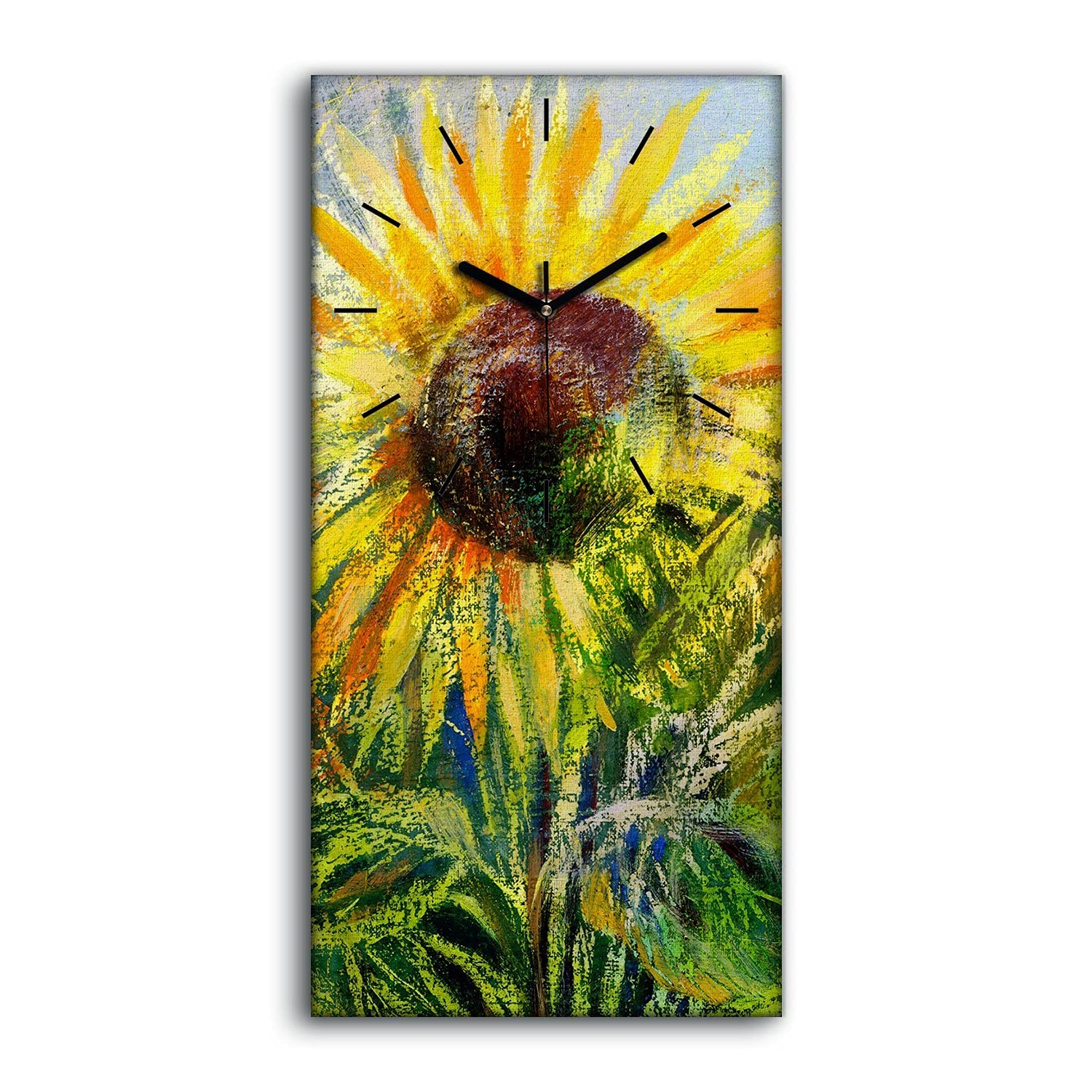 Horloge sur Toile 30x60cm Art Moderne Salon aux Fleurs d'Huile Elégance Silencieuse