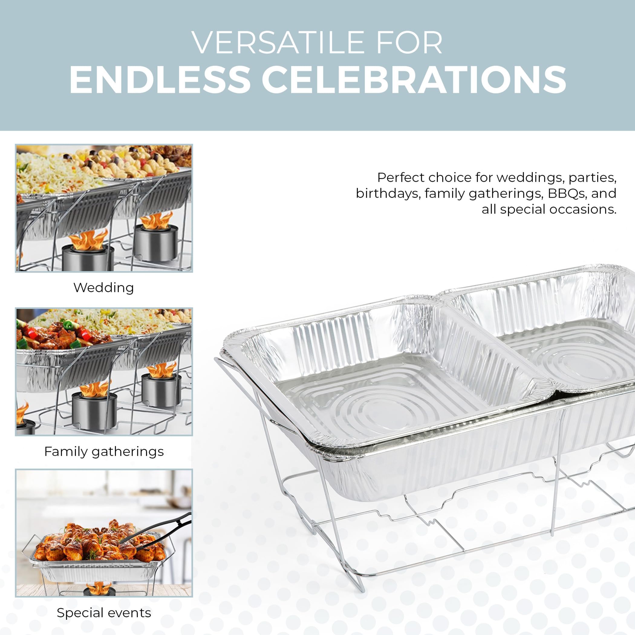 Alpha Living 70027 33-Pcs Disposable Chaffing Buffet with-Covers, Utensils, 6Hr Fuel Cans – Premium Chafing Dish Set for Events, Parties, Catering