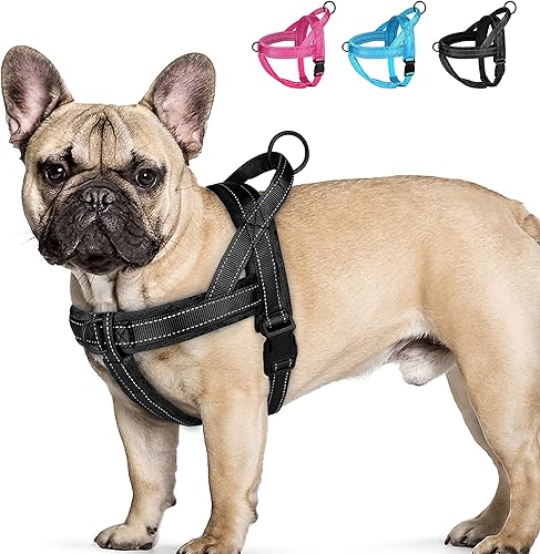 Beirui Arnés de franela suave acolchado sin tirones para perros pequeños y medianos, arnés reflectante de ajuste rápido con clip frontal duradero y