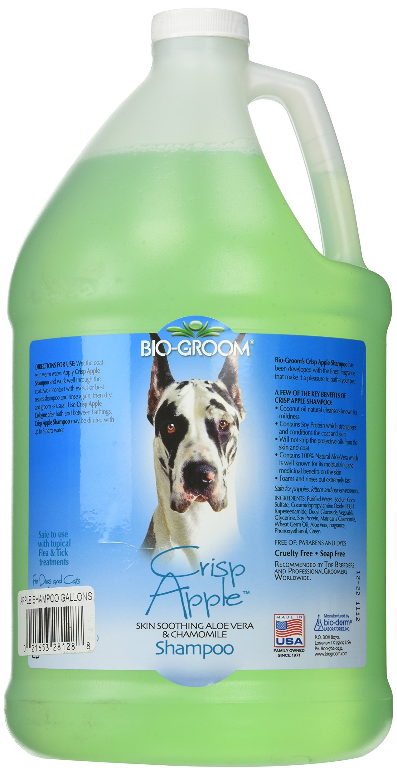 Bio-groomCrisp Apple Dog Shampoo - Natural Scent Pet Shampoo, Aloe Vera, Chamomile, Cat & Dog Bathing Supplies, Puppy Wash, Cruelty-Free, Made in USA, Quick Rinse Cat Shampoo - 1 Gallon