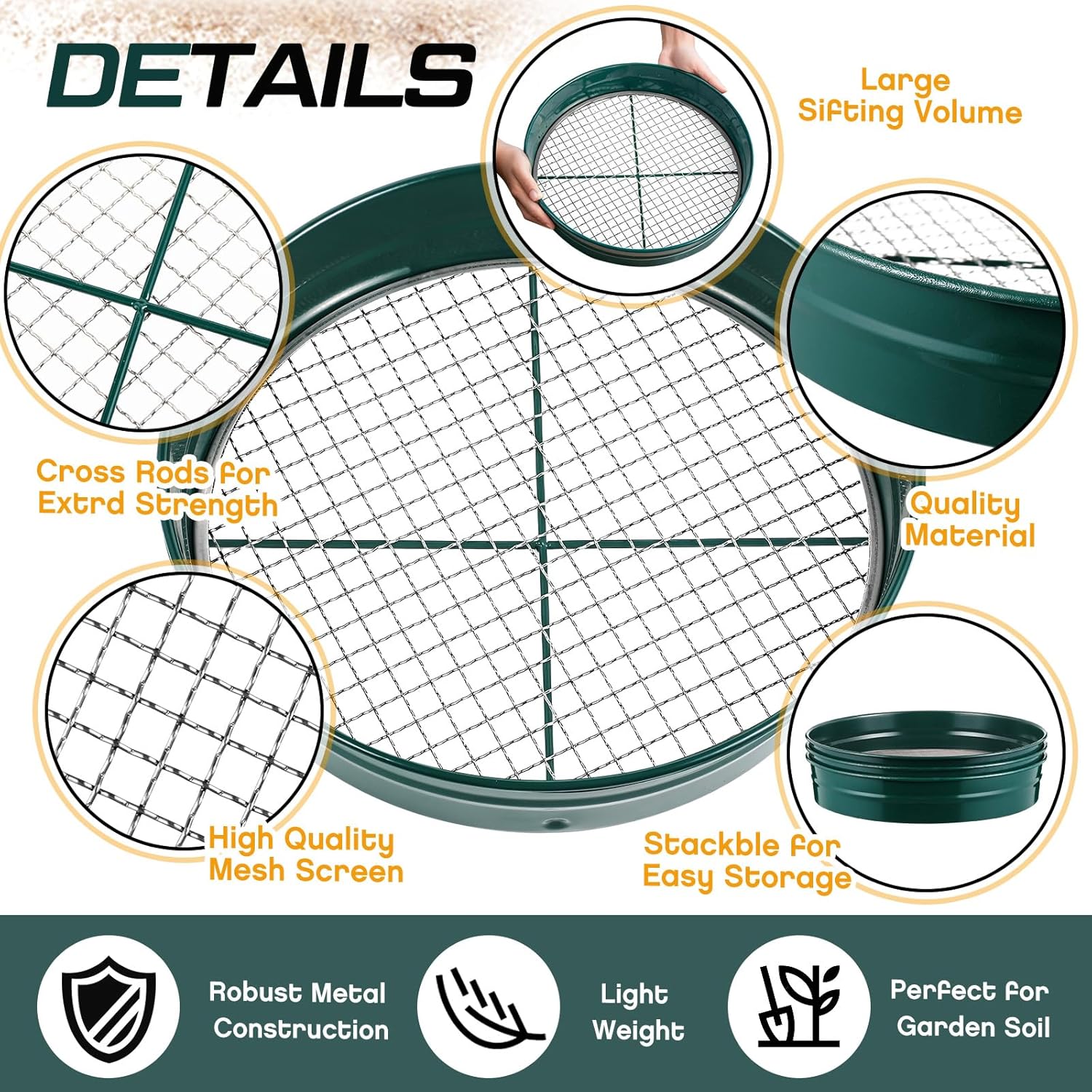 Blulu 4 Pcs Large Gold Panning Kit Stainless Steel Gold Mining Equipment Mini Sifter with Shovel Green Classifier Screen Set for Beginners and Enthusiasts Detector Accessories