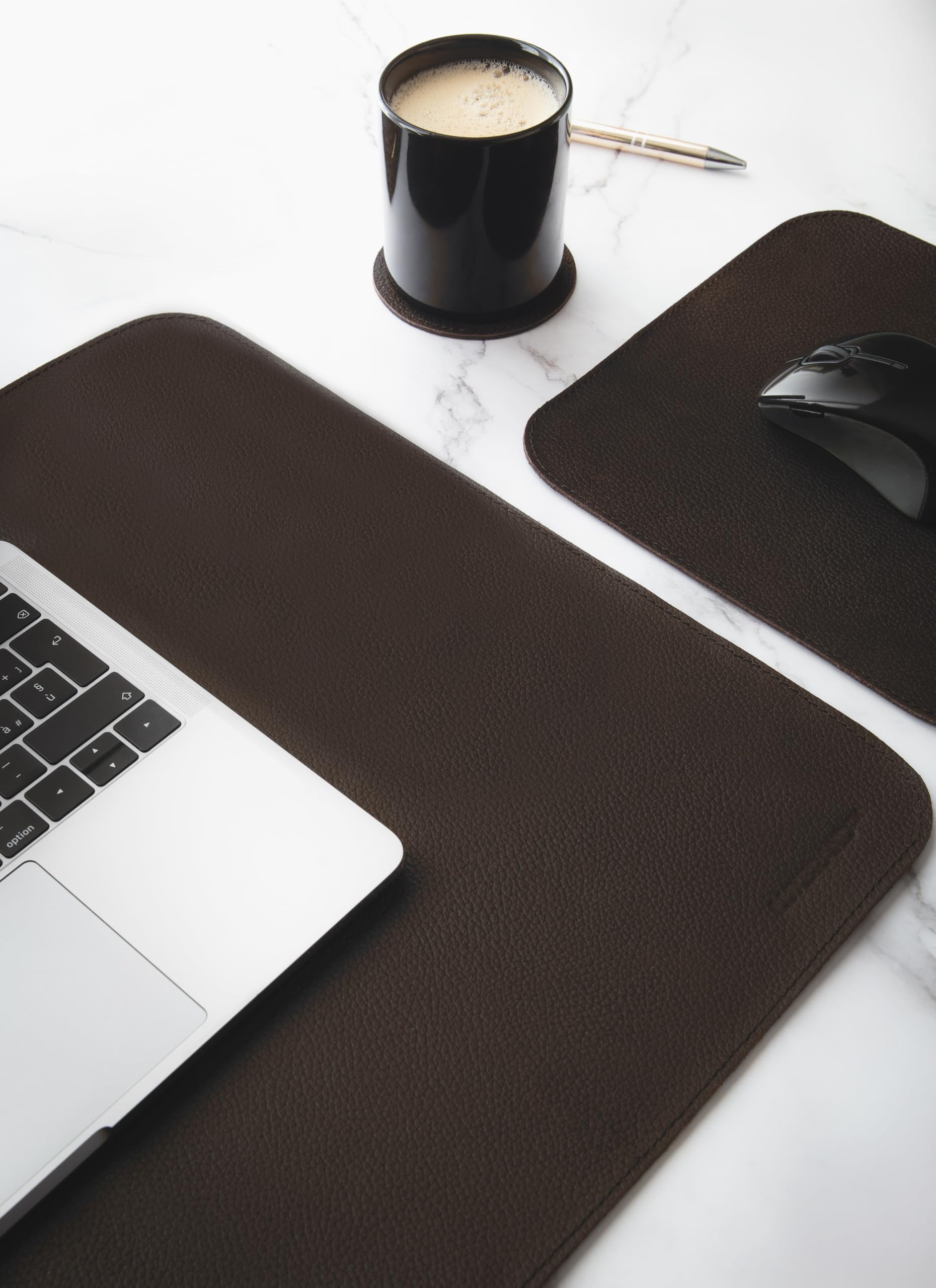 Set Tappetini da Scrivania in Vera Pelle 2 Pezzi XXL Mouse Pad Sottomano Ufficio Marrone