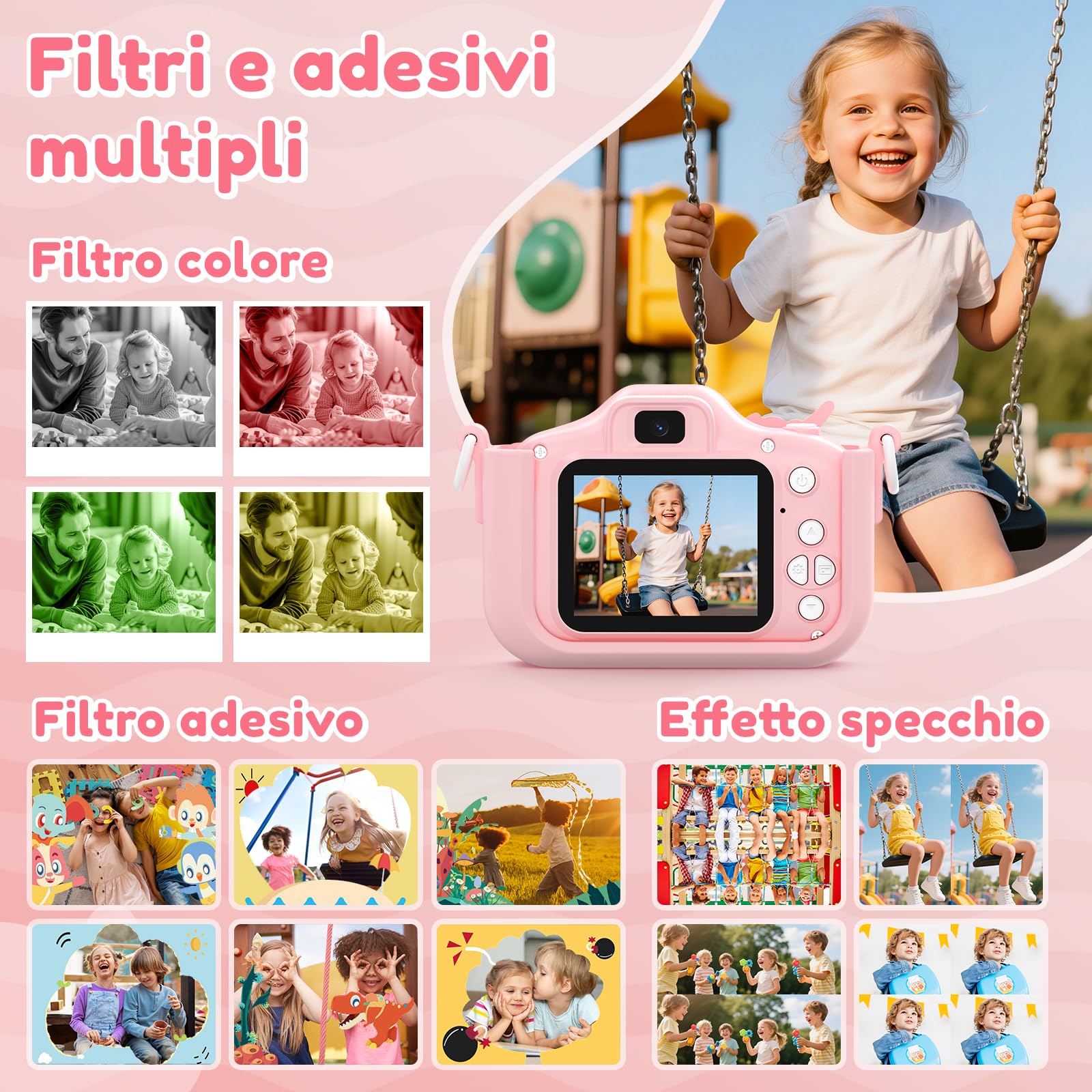 YOZISS Macchina Fotografica Bambini, 1080P Macchina Fotografica per Bambini, HD Selfie Mini Ricaricabile Fotocamera Digitale Bambina per Ragazze Ragazzi 3 a 10 Anni