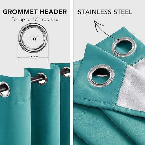 Miniatura 6 de Deconovo - Cortinas opacas con ojales térmicos y parte trasera plateada, 2 paneles, Poliéster & Mezcla de poliéster, Verde azulado