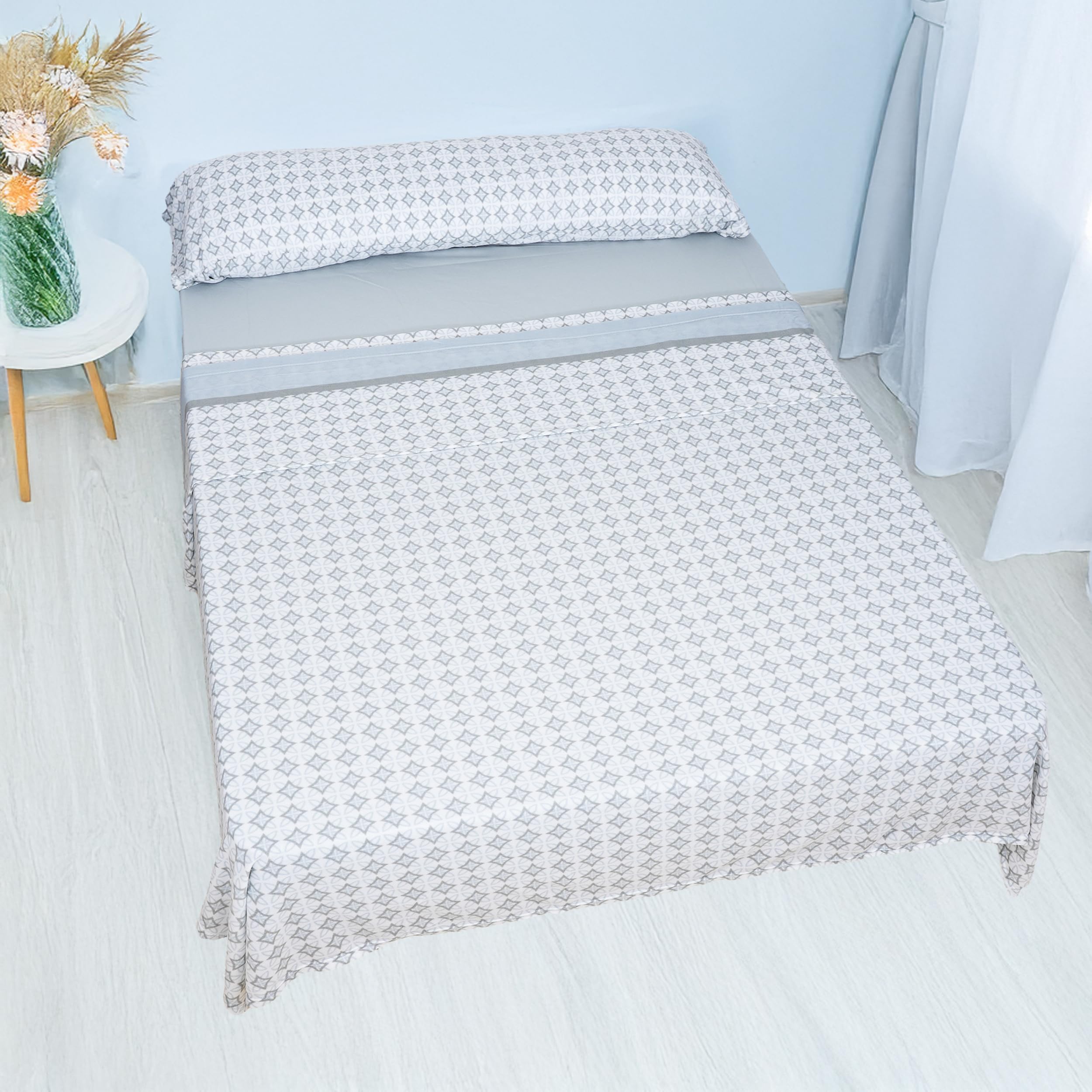 H HANSEL HOME Juego de Sábanas Termicas 3 Piezas Pirineo para Cama de 150x190cm, Sábanas Polares de Invierno Ultra Suave, Incluye Sabana Bajera + Encimera + Funda de Almohada - Floral Gris