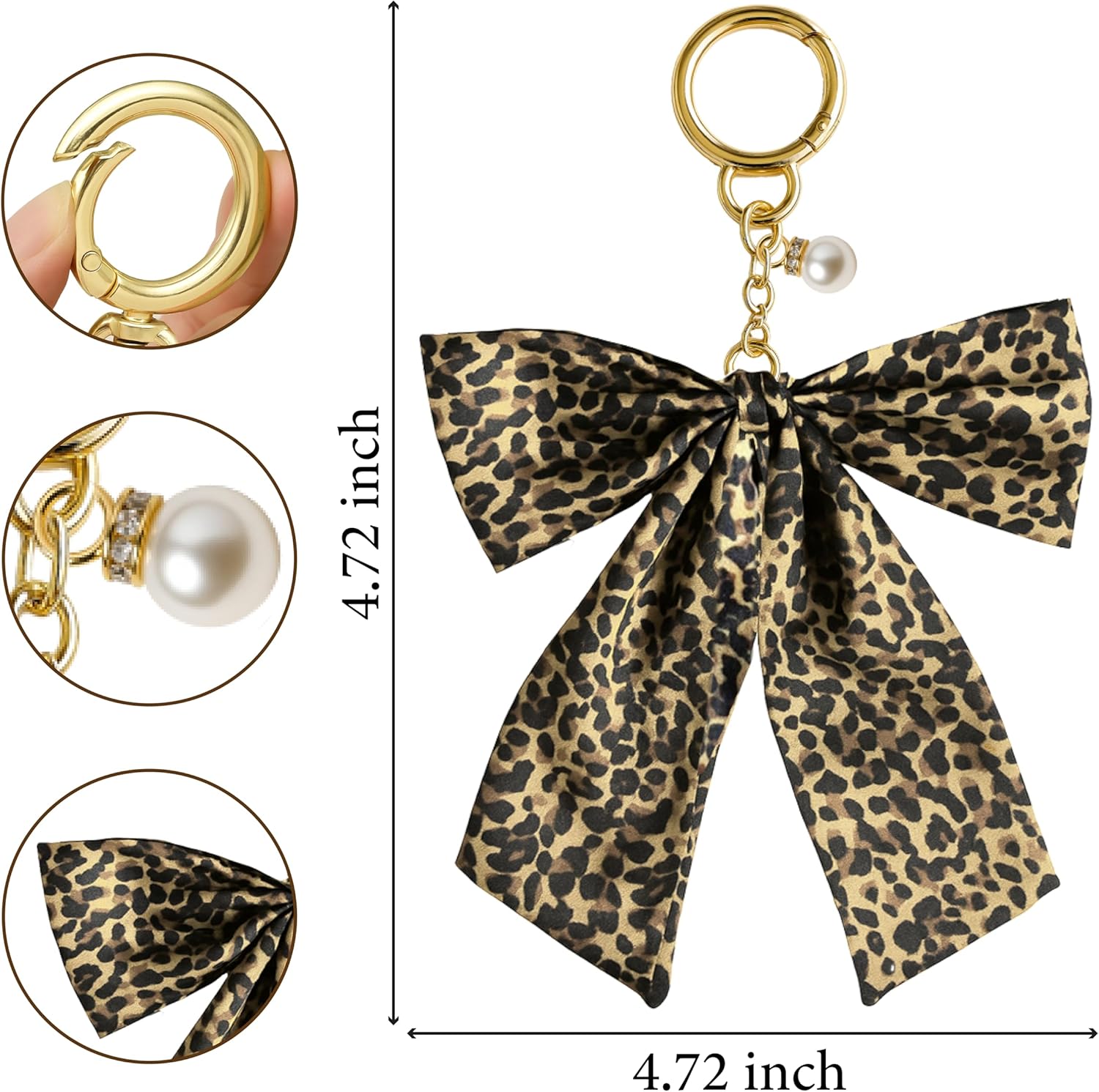 Double-Layer Leopard Cheetah Print Bow Keychain, Two-Tier Large Ribbon Bag Charm for Purse, Backpack, Accessory - Image 3