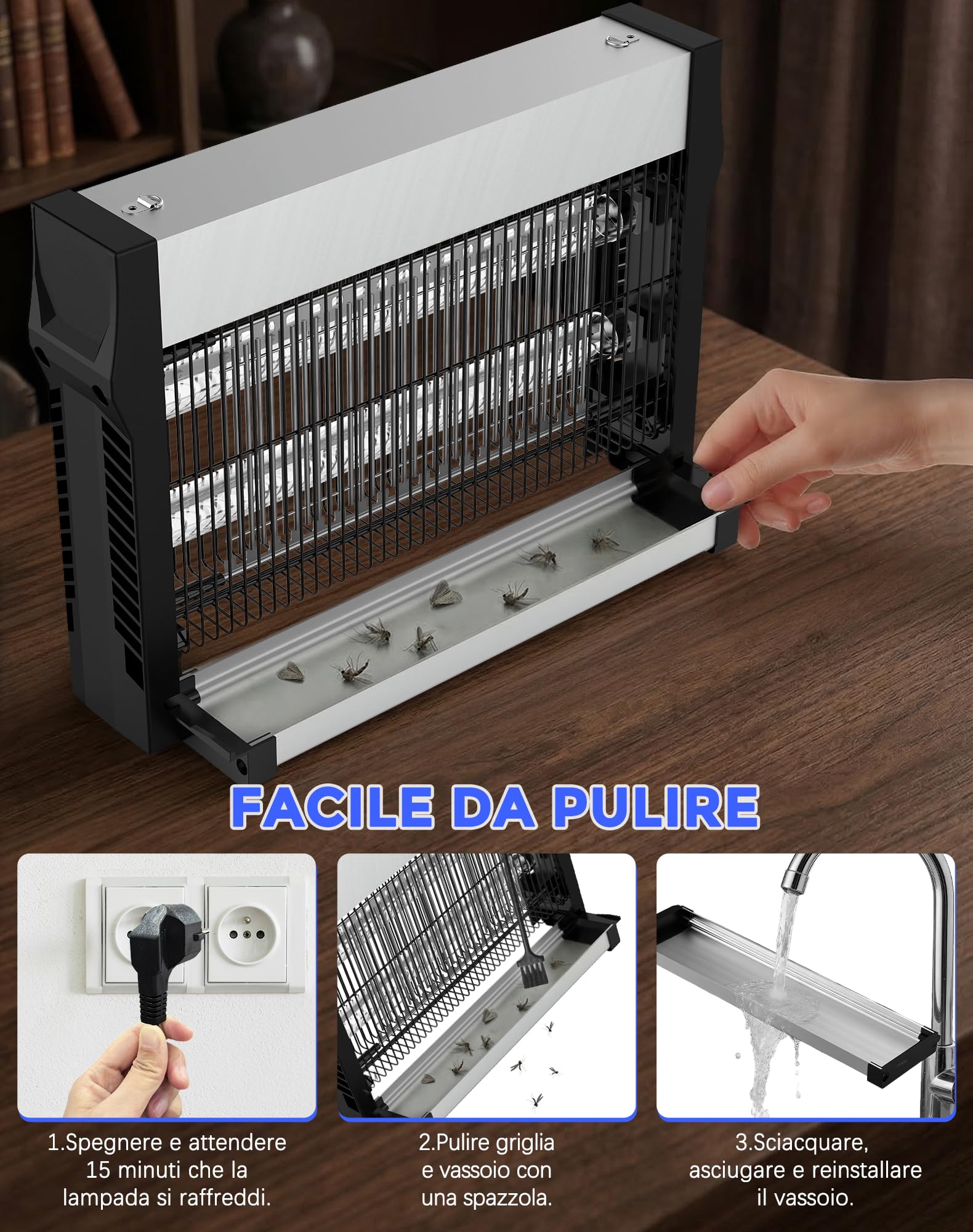 Lampada Antizanzare Elettrica 2500 V, Zanzariera Elettrica da Interno con Tubi LED, Doppia Attrazione UV, Superficie Coperta 80 m², Ammazza Zanzare e Insetti per Casa, Cucina e Terrazza