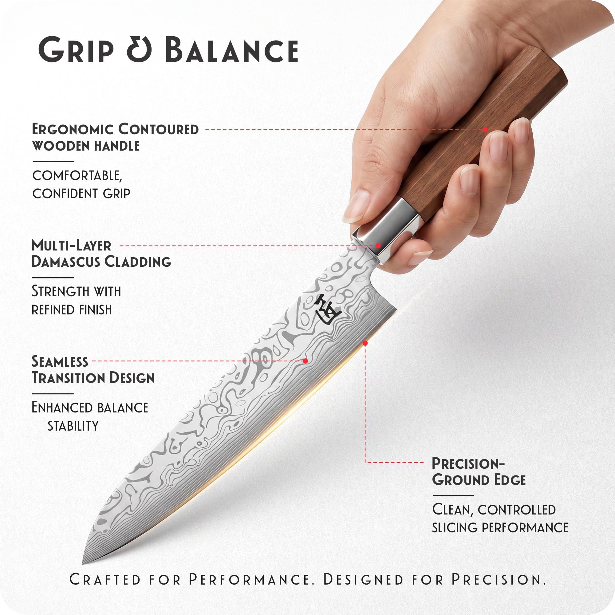 INTIGNIS VG10 Damast Gyuto Kochmesser 20 cm, Japanisches Messer Geschenkbox | VG10-Kern, 67-lagiger Damast, 20 cm Gyuto, WA-Holzgriff, Tuch, HRC-Zertifikat, EVA-Box