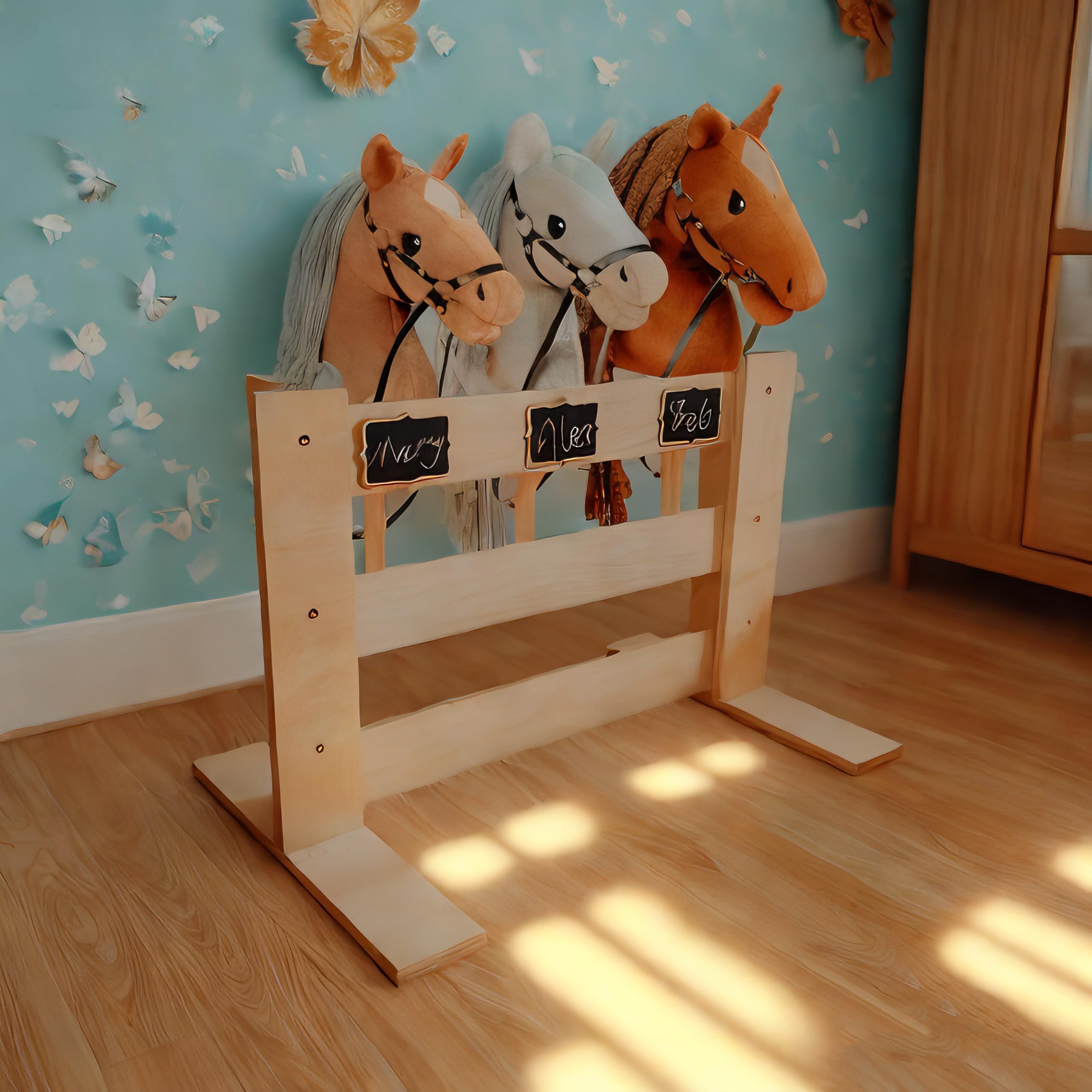 Hobby Horse Stall, Steckenpferd Stall für 3 Pferde, Hobby Horse Ständer, Holzstall Pferdestall Pferdehalter
