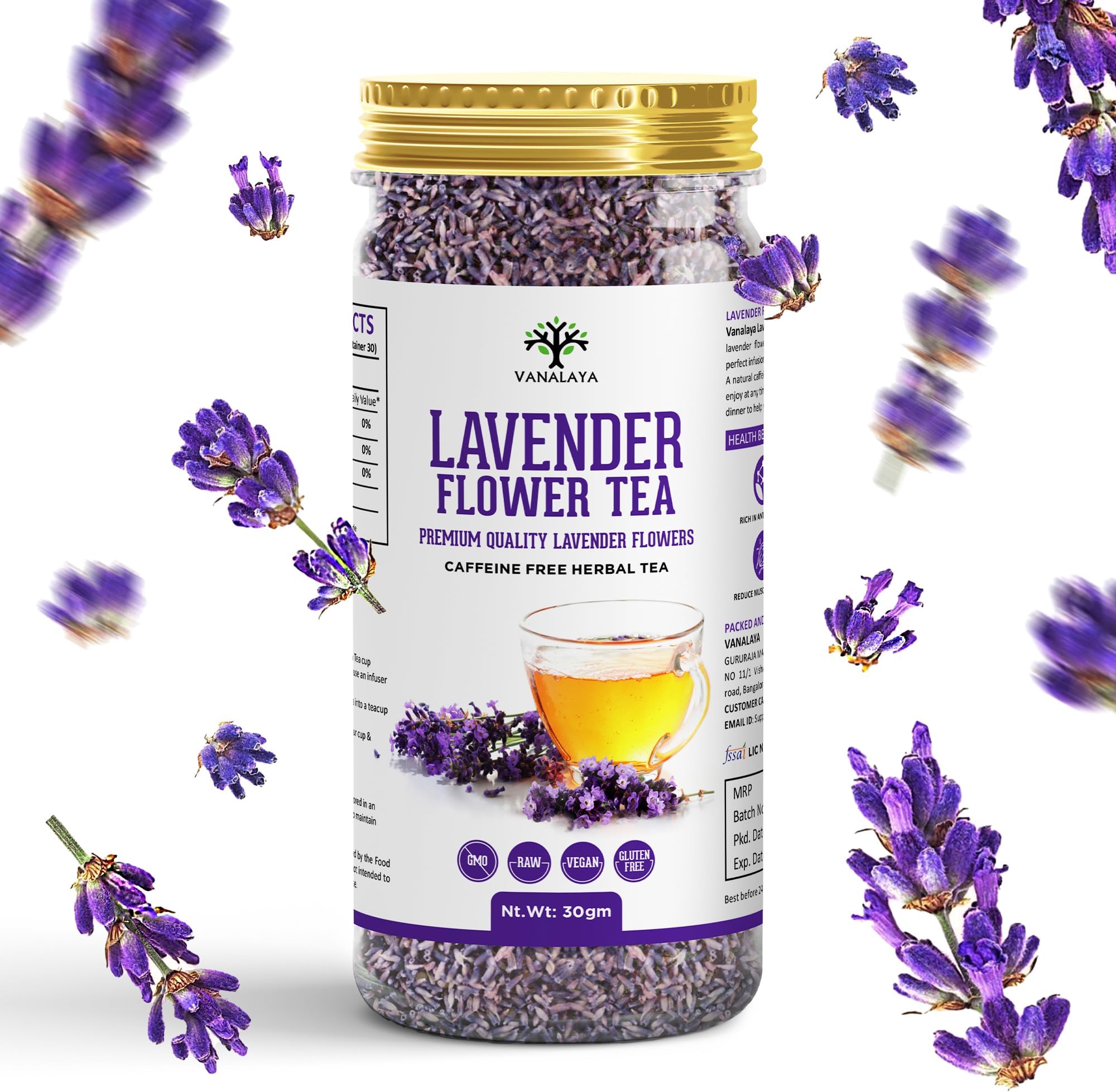 - Vanalaya Organic Lavender Flower Tea From Sun Dried Lavender Flowers For Stress Relief 30gm