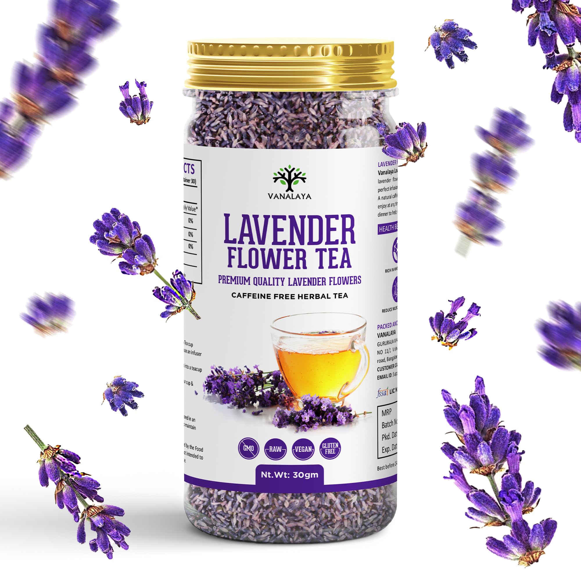 Organic Lavender Flower Tea From Sun Dried Lavender Flowers For Stress Relief 30gm