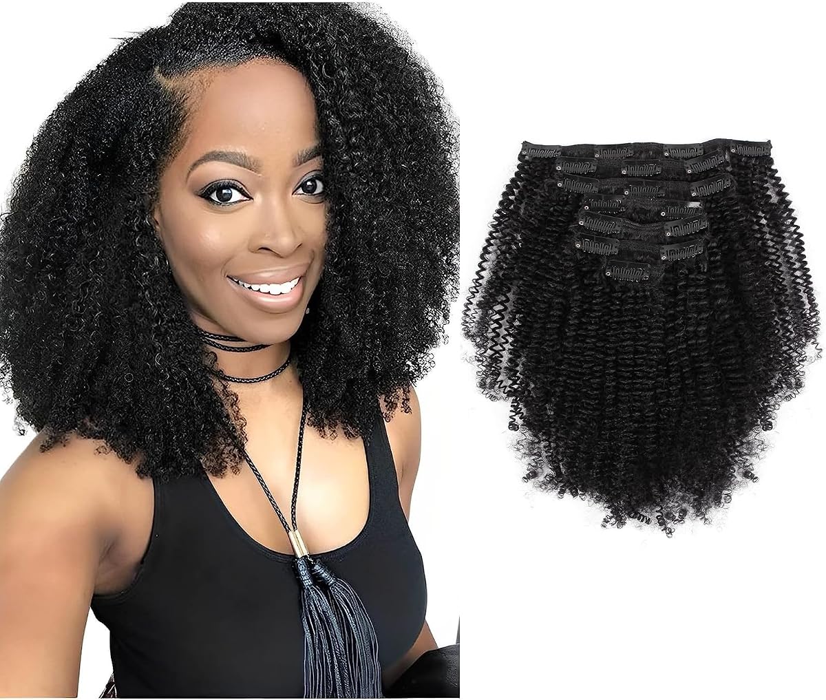 Real Remy Afro Coily Clip In Human Hair Extensions unprocessed 4B 4C Afro Kinky Curly Clip ins For African Americans Black Women 120 Grams 7 Pieces With 17 Clips 4AC 16 Inch