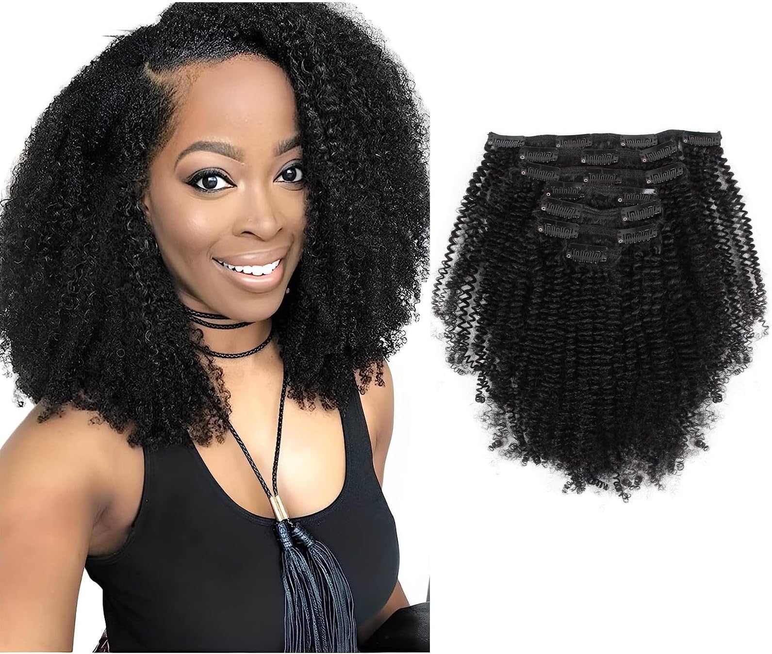 Sassina 4B 4C Human Hair Clip in Extensions Afro Coily Style Natural Color 4B 4C Double Weft Clip in Hair for African American Black Women Bantu Knotted or Twisted Out 4AC 18 Inch