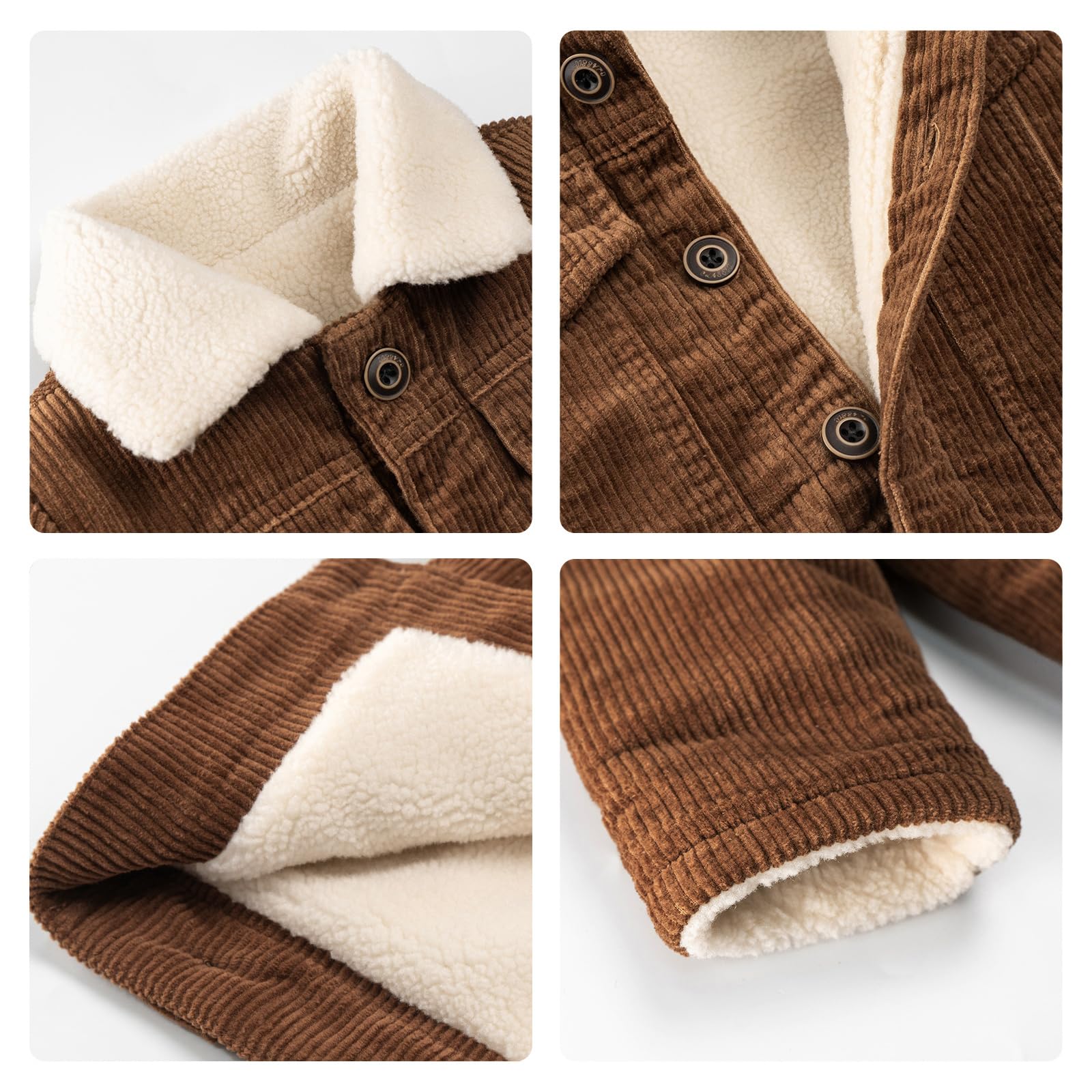 Volunboy Chaqueta de pana para bebé, abrigo de invierno de forro polar para niños, forro de sherpa, con botones, ropa cálida para exteriores