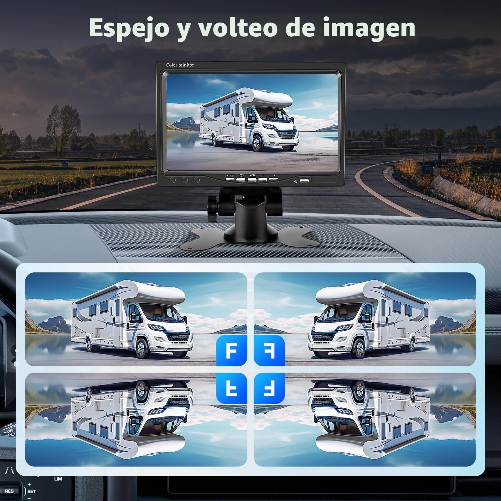 Podofo Kit de Cámara de Visión Trasera Coche con Pantalla LCD de 7", Impermeable de Visión Nocturna IR Cámara de Marcha Atrás con Cable de 4 Pines de Aviación, Auto Cámara para 12V-24V