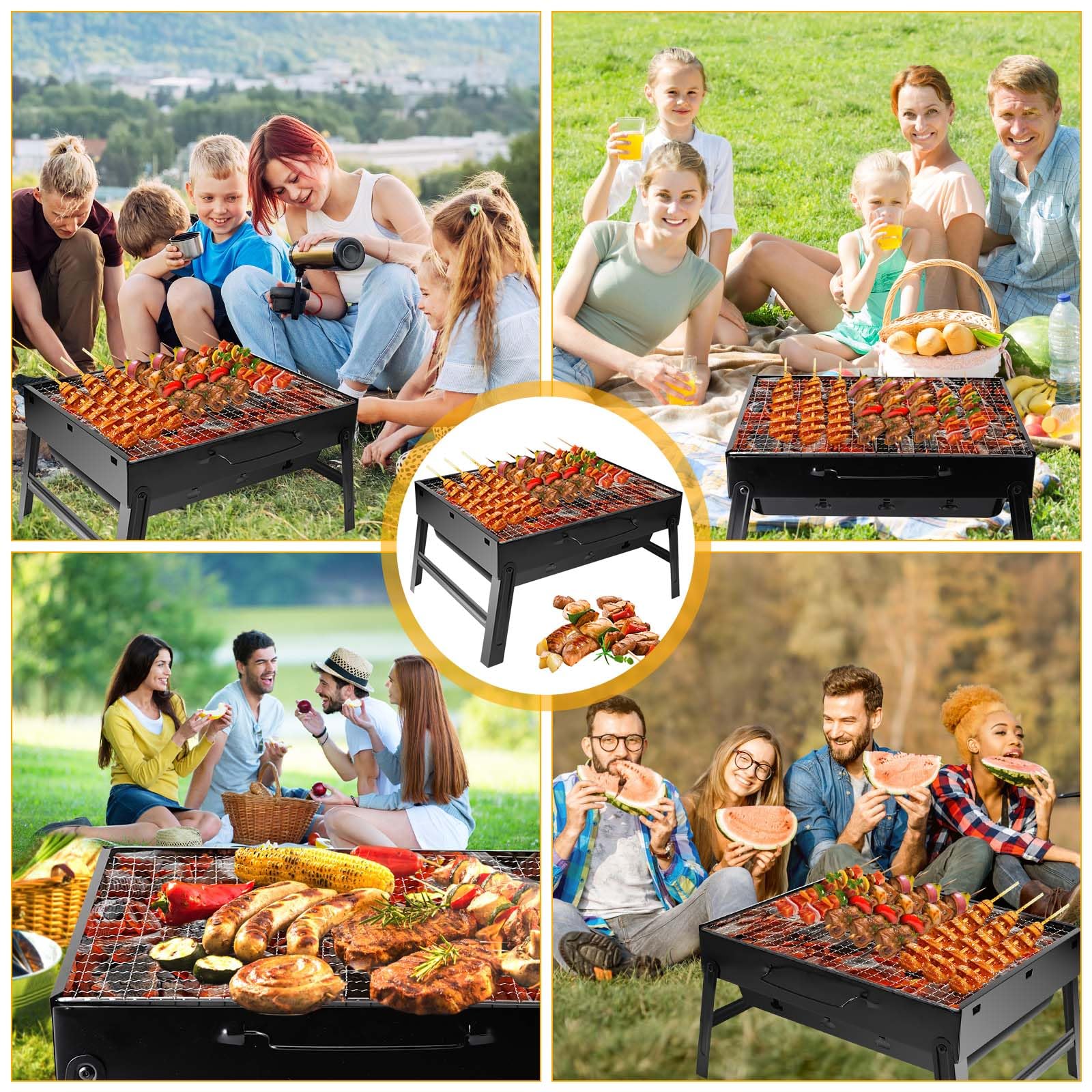 Auauraintt Barbecue Mini Pliable - Barbecue de Table et de Camping pour Pique-Nique, Jardin, Terrasse et Voyage