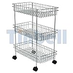 Stainless Multipurpose Shelf/Rack and Wheel Trolley for Fruits/Vegetables and Cutlery Storage in Kitchen and Home (3 Shelf)