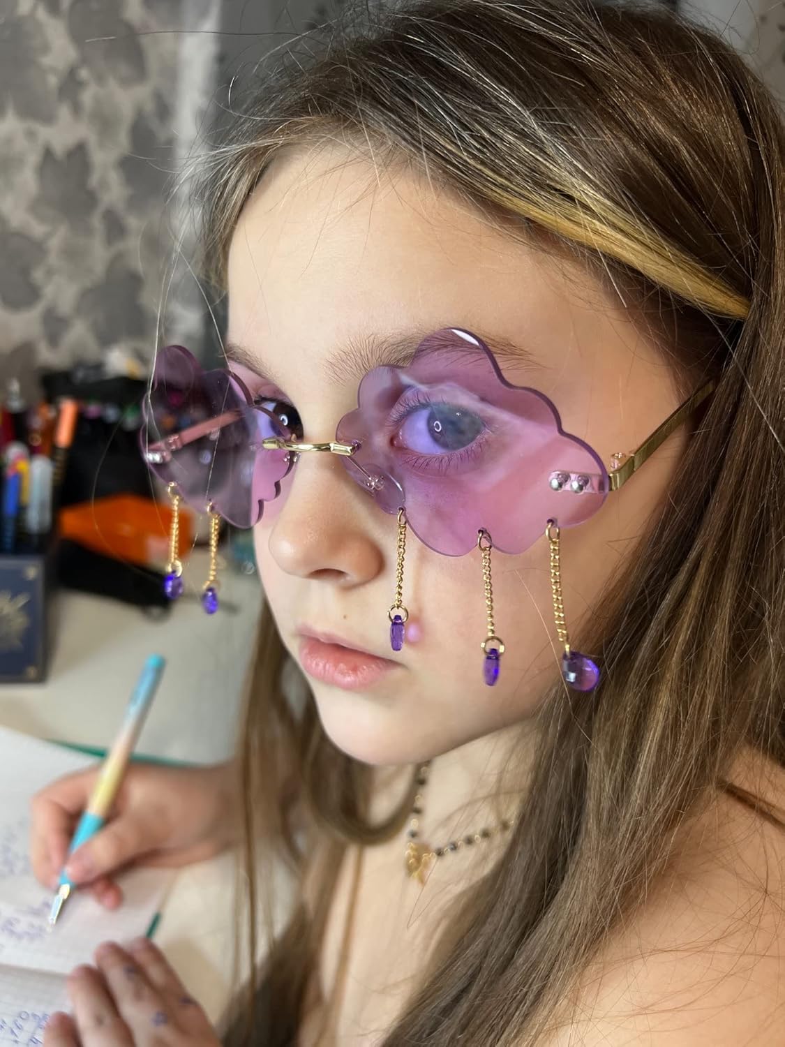 FEISEDY Retro Dripping Cloud Shaped Tassel Sunglasses Rimless Women Funny Party Disco Eyewear B2834 - Image 4