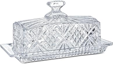 HDCRYSTALGIFTS Glass Butter Dish Rectangular Butter Bell Crystal Glass Butter Dish Clear Butter Dish Glass with Lid Handle Transparent Butter Dish Butter Dish with Lid 8 x 3.5 x 4.1 Inches