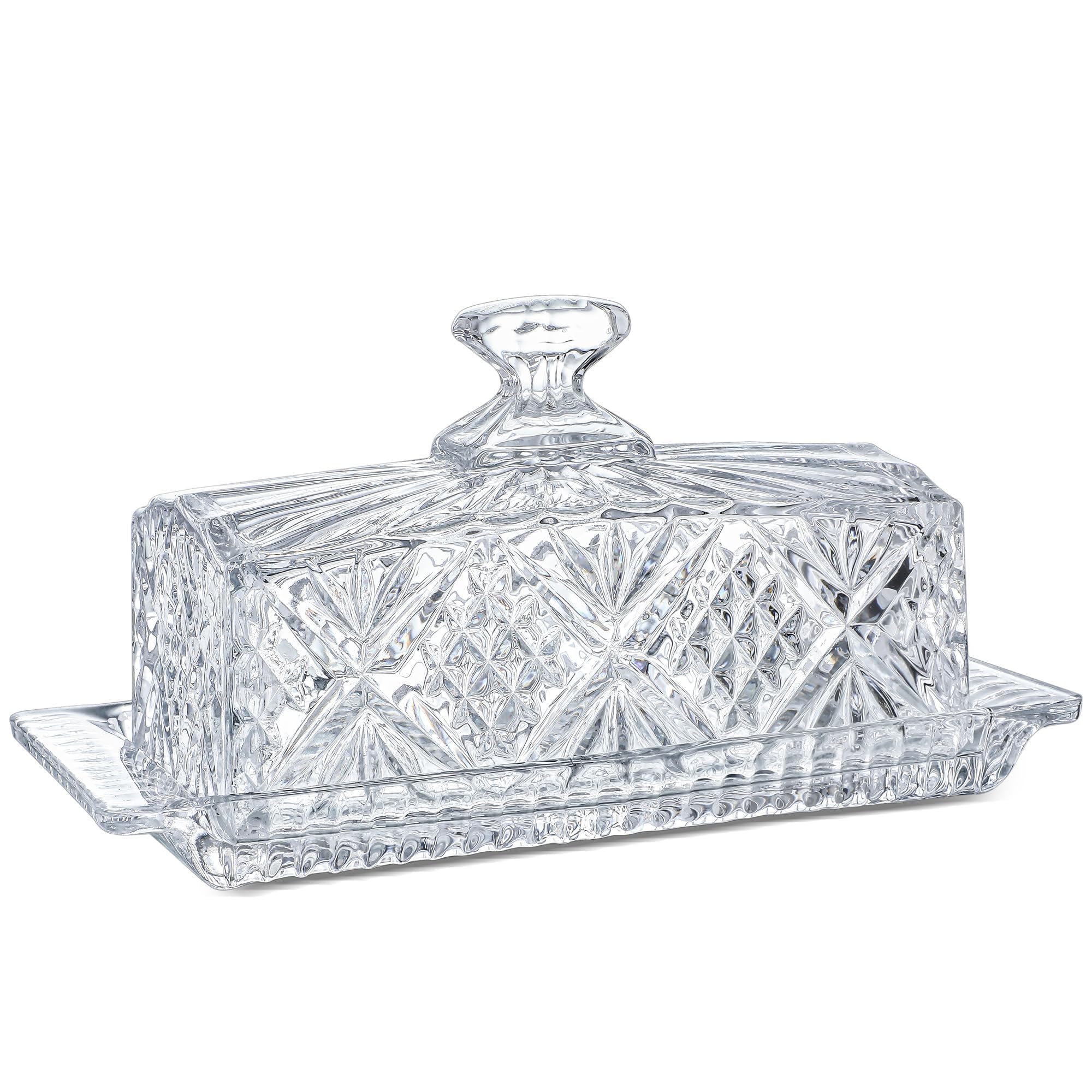 8" Butterdose Kristall für die Arbeitsplatte Glas Butterdose mit Deckel | Glas Rechteckig Butterglocke Klar Butterschale Butterbehälter Butterschatz, Spülmaschinenfest Crystal Covered Butter Dish Lid