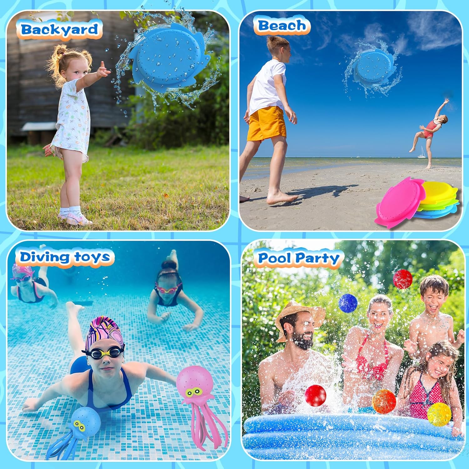 3-in-1 Quick-Fill & Soft Floating Pool Toys, Reusable Water Frisbees Set with Octopus Water Toys & Sponge Water Balls, Water Flying Disc in Backyard Games for Kids Toddlers, Ages 3+ image 5 of 7 B0F19ZYGP7