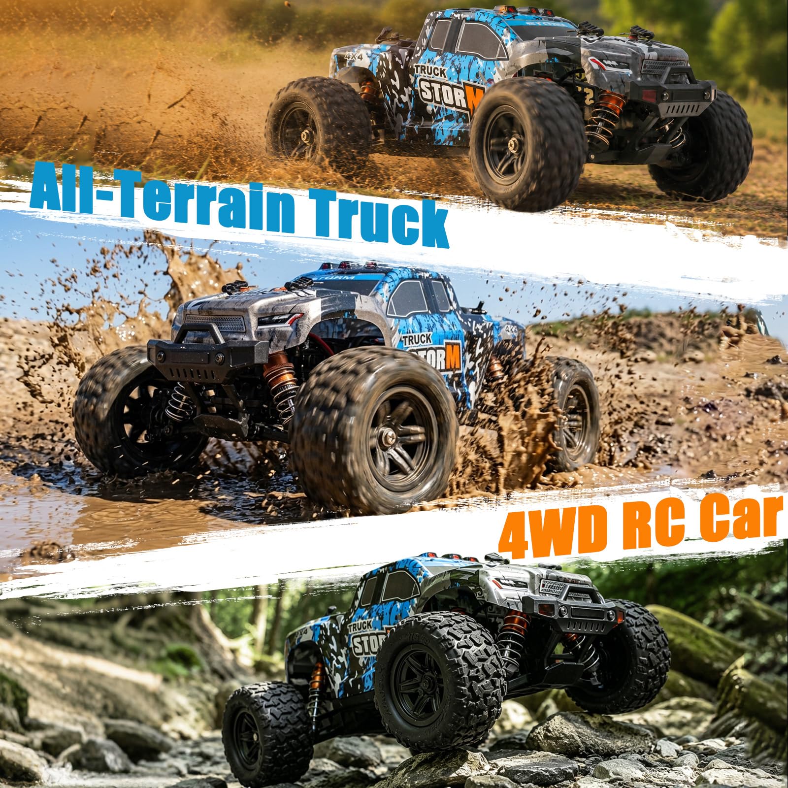 BAZADER Coche Teledirigido Adulto - 1:18 4WD Coche Radiocontrol 40km/H 2.4Ghz con 2 Batería 1200mAh Sistema de Transmisión Metálico Off-Road Truck- Remote Control Car con Baterías Recargables