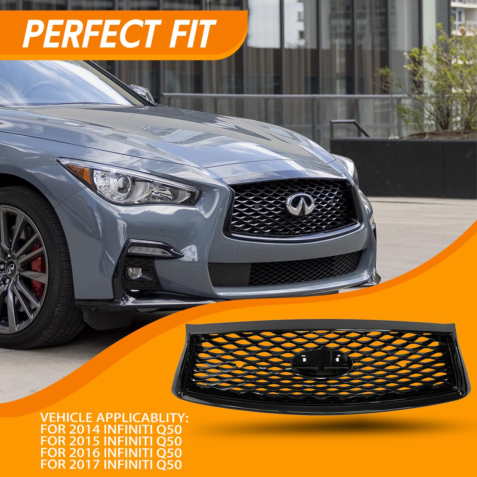 Griglia Paraurti Anteriore Per INFINITI Q50 2018-2022 | Nero Lucido Con Presa D'Aria | Ricambio ABS Durevole