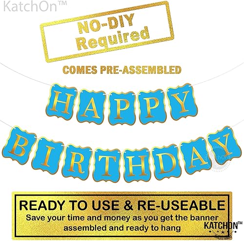 Miniatura 3 de Banner brillante y azul de feliz cumpleaños  Grande de 10 pies, sin bricolaje  Letrero de feliz cumpleaños dorado azul  Banner de cumpleaños azul