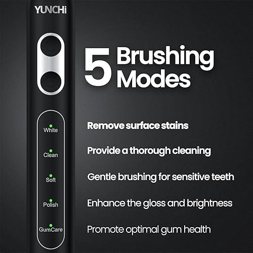 Miniatura 3 de YUNCHI - Cepillo de dientes eléctrico sónico recargable para adultos y niños, con 8 cabezales de cepillo, 90 días, 5 modelos y temporizador
