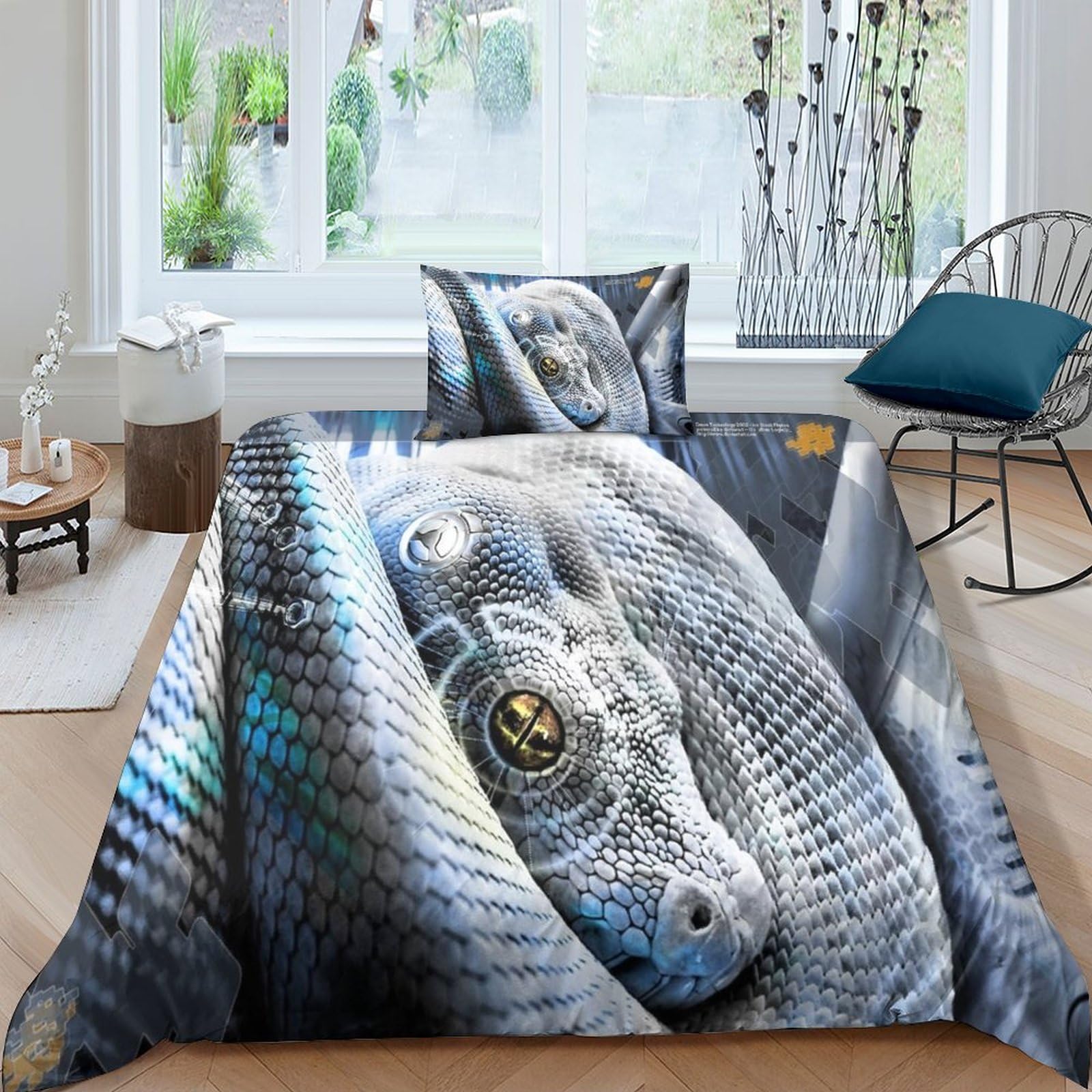 Housse de couette serpent avec impression 3D animalier en microfibre douce parure 3 pièces