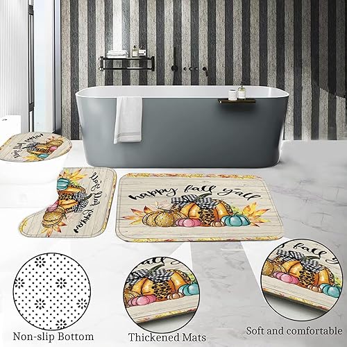 Miniatura 5 de DDQQ Juego de cortinas de ducha de otoño de Acción de Gracias con alfombras, 4 piezas con diseño de calabaza y cuadros de calabaza, juego de