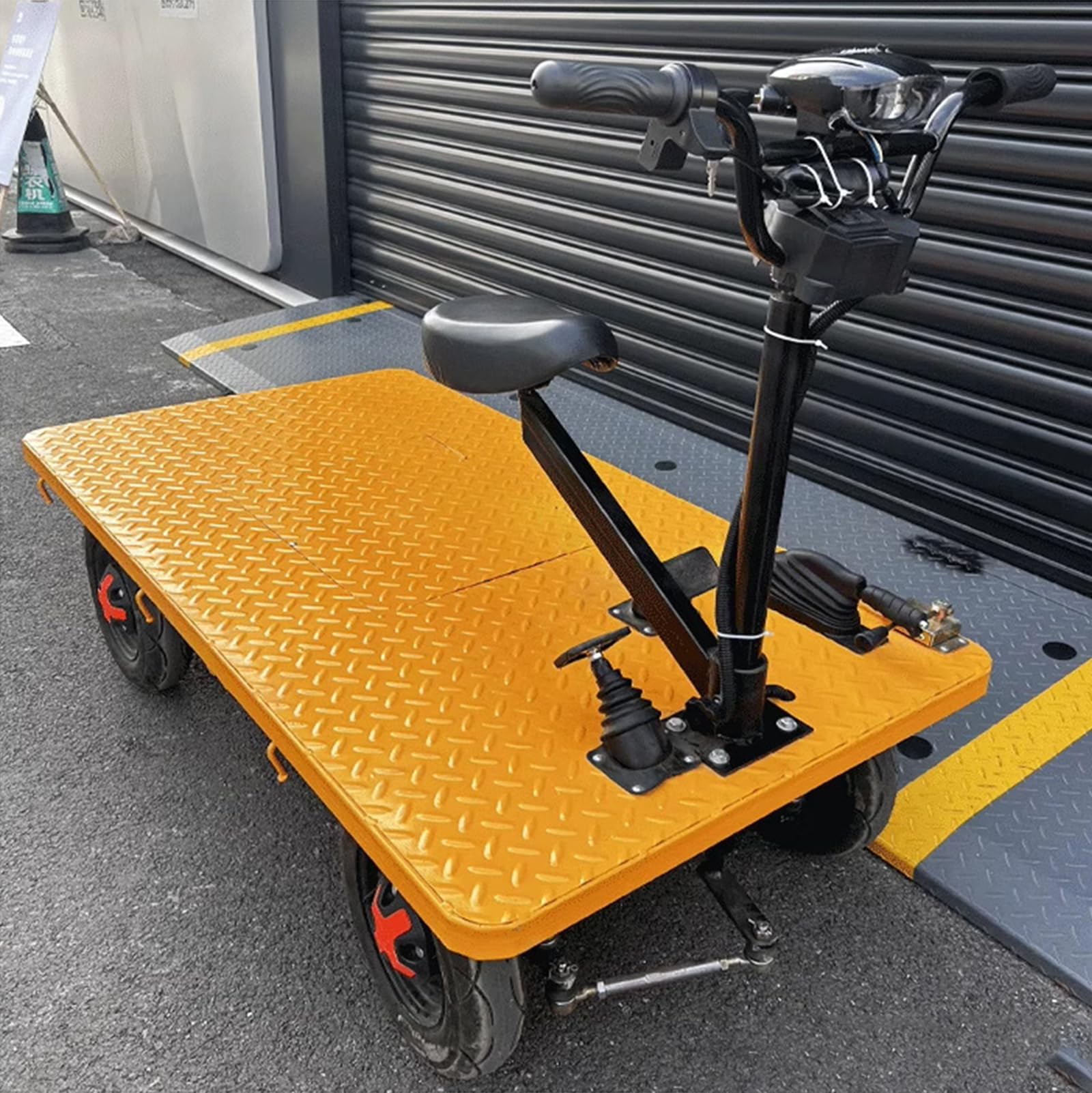 Elektro Pritschenwagen Tragbar Langlebig Transportwagen Klappbar 600kg Rollwagen Mit Lenkbarer Luftbereifung Plattformwagen Transporthilfe Handwagen Mit Feststellbremse,04