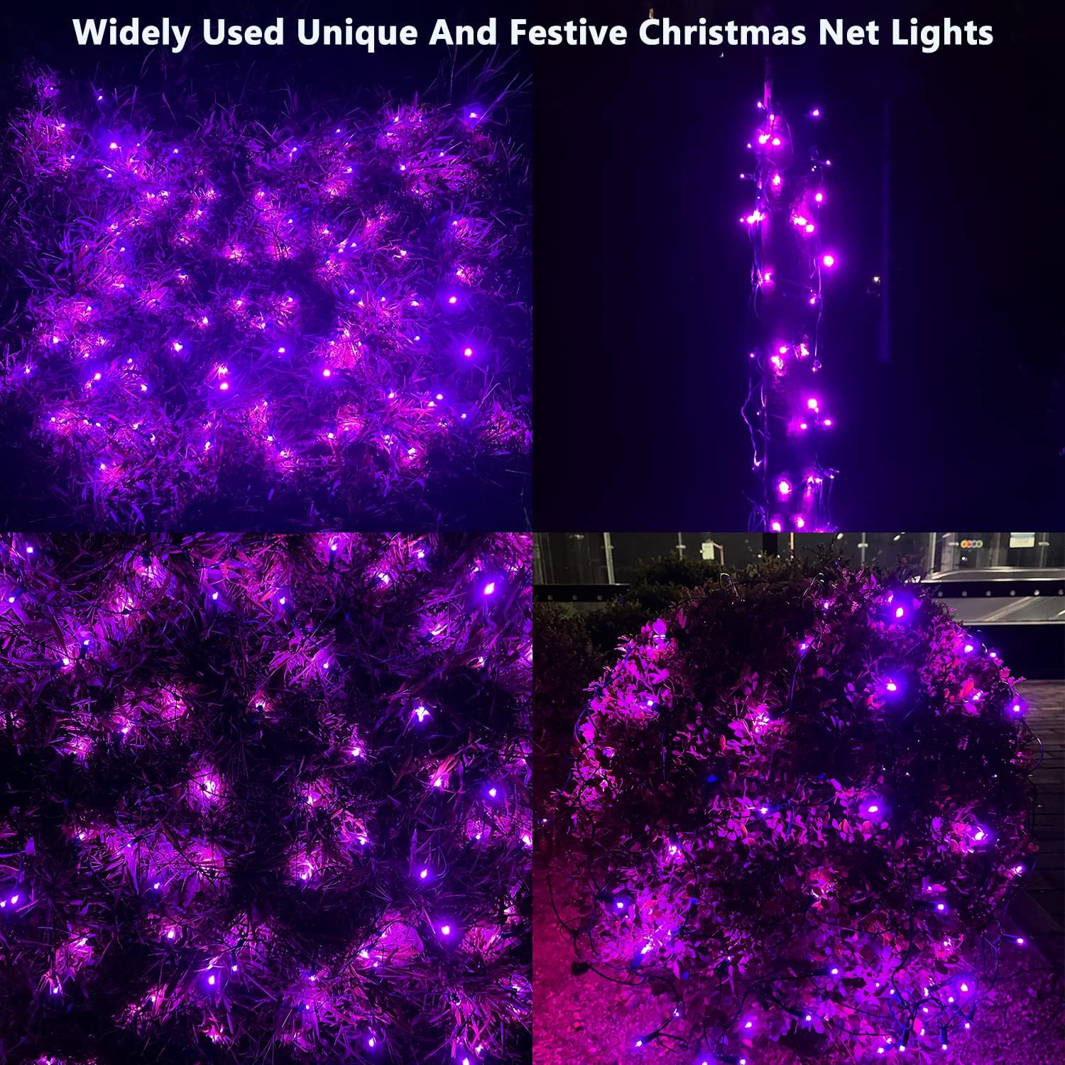 hishiny halloween lights outdoor,100led 5ftx5ft purple net lights with connectable, waterproof,ul certified and durable green wire design for bushes,trees, outdoor indoor party decorations(purple)