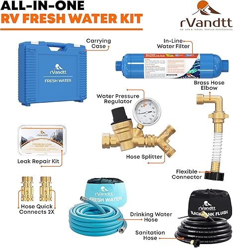Miniatura 10 de Kit de agua dulce RV con manguera para beber, regulador de presión de agua para caravana, filtro, conectores de manguera, kit de reparación