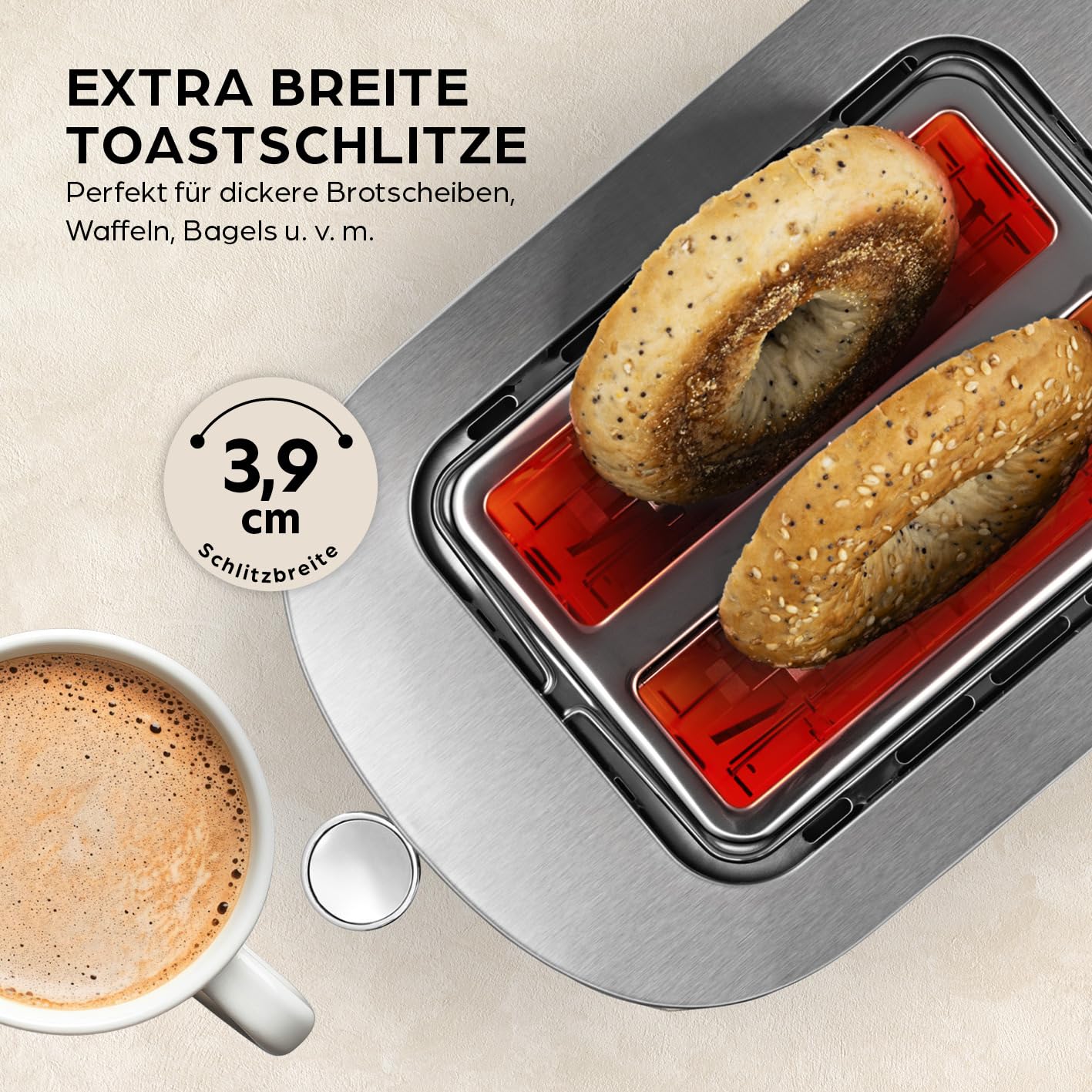 GOURMETmaxx Toaster Kurzschlitz für 2-Scheiben | Toaströster Anthrazit mit 6 Bräunungsgraden und Ready-2-eat-Countdown | Elektrisches Küchengerät mit Touchdisplay, Brötchenaufsatz & Aufwärmfunktion